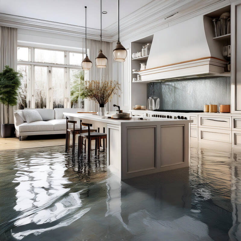 A flooded kitchen